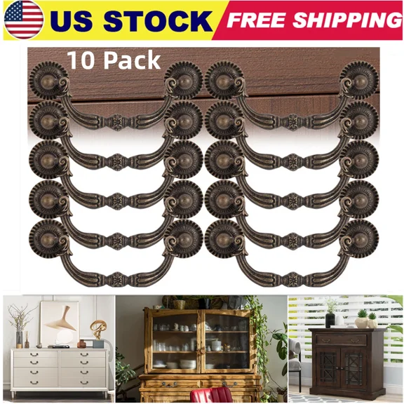 10X Drop Bail Dresser Handles Rustic Antique Bronze Cabinet Drawer Pulls 3.75''