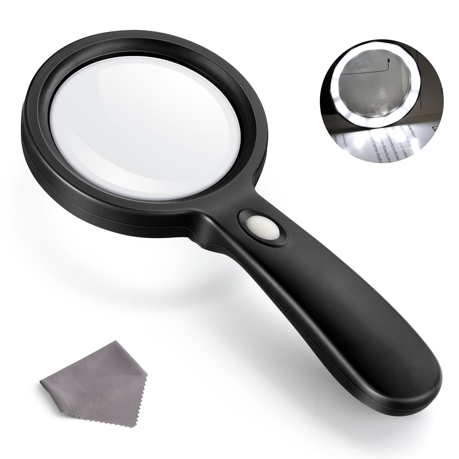 10X Handheld Magnifying Glass with Light, Real Glass Magnifier & 12
