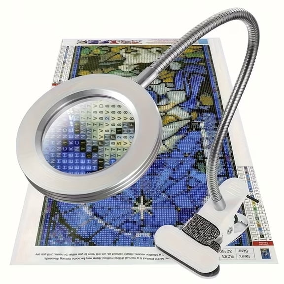 10X Hands-Free Magnifier Lamp with Light for Diamond Painting 5V USB LED Clamp Lamp, 3 Color Modes, 10 Brightness Levels, Flexible 18'' Gooseneck for Crafts, Sewing, Jewelry Making & More