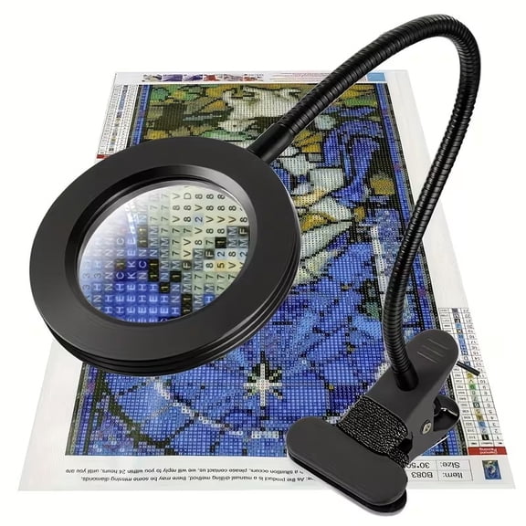 10X Hands-Free Magnifier Lamp with Light for Diamond Painting 5V USB LED Clamp Lamp, 3 Color Modes, 10 Brightness Levels, Flexible 18'' Gooseneck for Crafts, Sewing, Jewelry Making & More
