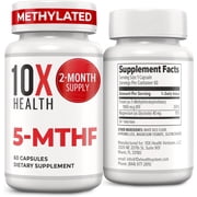 10X Health 5-MTHF Supplement - Methylated Multivitamin with Methylfolate & Magnesium, 60 Capsules