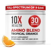 10X Health Amino Blend Tropical Orange - EAA & BCAA Amino Acids Powder, Pre & Post-Workout Energy Boost, 30 Servings