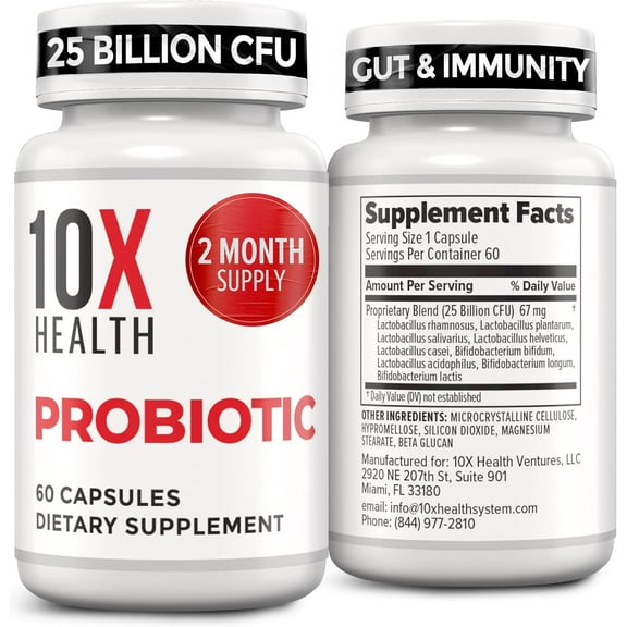 10X Health Probiotics Supplement – Probiotic Capsules for Immune Support & Gut Health, 60 Capsules