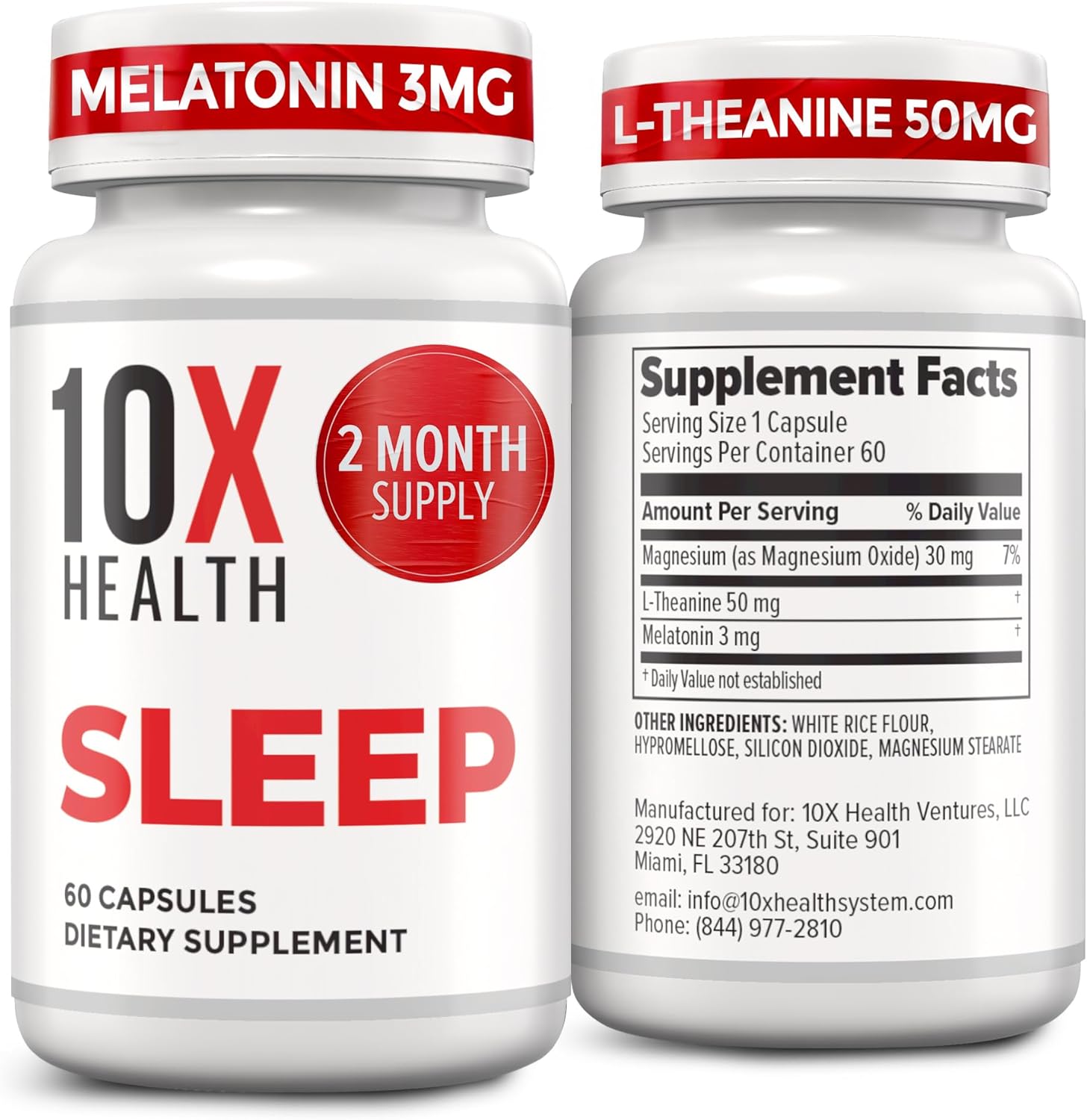 10X Health Sleep Aid with Melatonin, Magnesium, and L-Theanine for Sleep Support, 60 Capsules