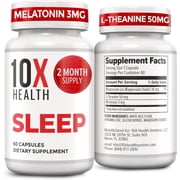 10X Health Sleep Aid with Melatonin, Magnesium, and L-Theanine for Sleep Support, 60 Capsules