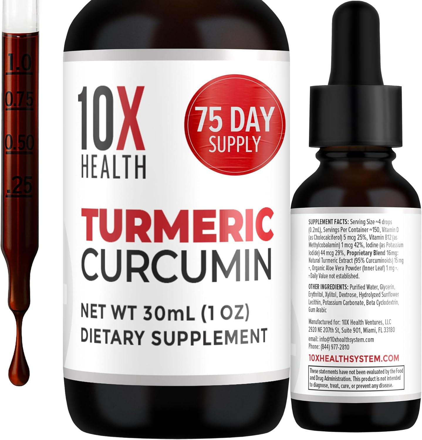 10X Health Turmeric Curcumin Supplement, Liquid Turmeric - Heart & Immunity Supplement, 30 ml
