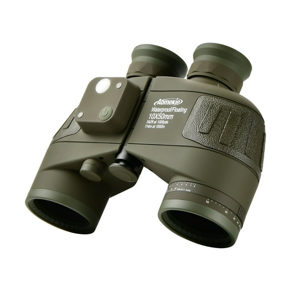 10X High Power Marine Binoculars 50mm FMC Lens Bak4 Prism with Compass Rangefinder Waterproof for Hunting Boating