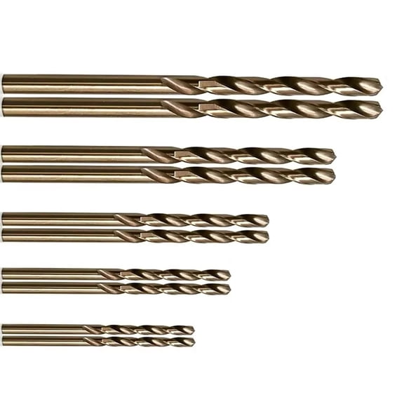 10X High Tensile Steel Drill Bit Set HSS-Co 5% M35 Cobalt, 135 Degree Split Point Tip for Stationary Use
