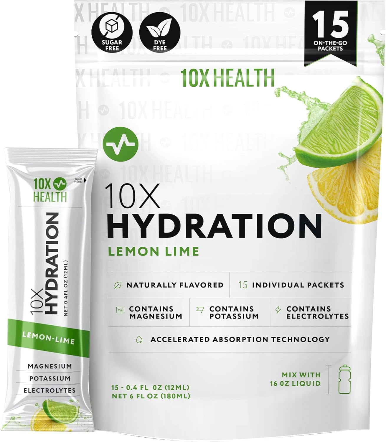 10X Hydration Wave Crusher - Liquid Electrolyte Drink Mix Packets - 15 Stick packs, Lemon Lime