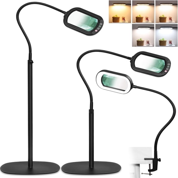 10X LED Magnifying Lamp with Light & Floor Stand - 24" Flexible Gooseneck, 5 Color Modes, Adjustable Brightness - Hands Free for Reading, Crafts, Painting
