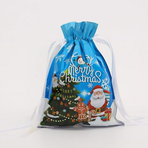 10X Large Christmas Sacks Party Gift Bags Ribbon Drawstring Wrap Present Storage-10Pcs Blue Christmas tree（32*24）
