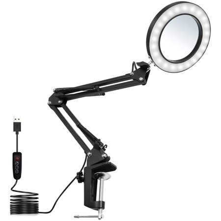 10X Magnifying Glass Desk Lamp Magnifying Glass 72 LED Magnifying Lamp with 3 Color Modes Stepless Dimmable Magnifier Light (Black)