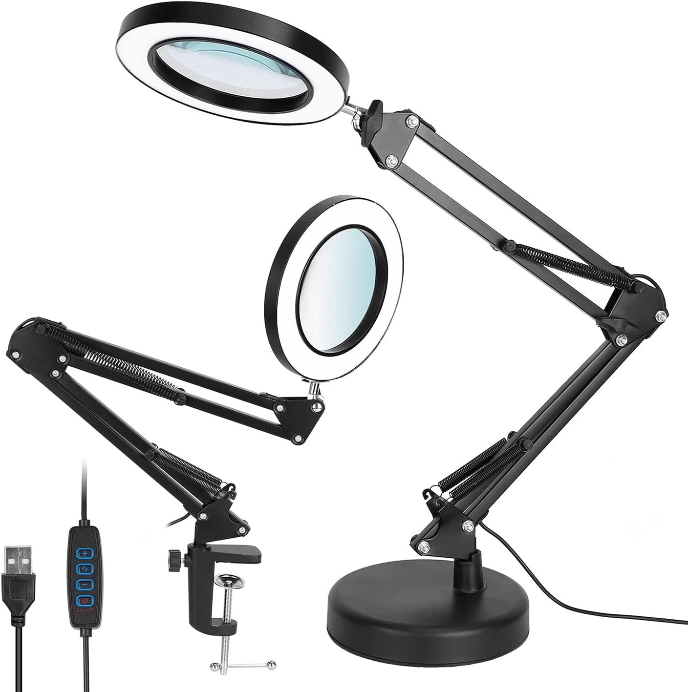 Magnifying Glass with Light and Clamp, 5X & 10X Magnifying Lens Desk Lamp  with 3 Color Modes, 72 pcs LED Beads, Adjustable Stepless Dimmable  Gooseneck
