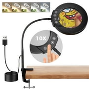 10X Magnifying Glass Lamp with Light and Stand, 5Color Modes & 5 Brightness Levels, Adjustable Swivel Arm for Close Work, Reading, Crafts, Repairing