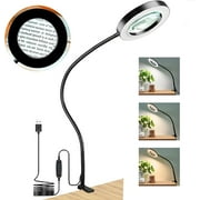 KUVRS 10X Magnifying Glass Lamp with Bright LED Light, Adjustable Flexible Gooseneck for Precise Close Work Reading, Crafting, Sewing, Soldering, Jewelry Making.