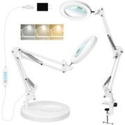 10X Magnifying Glass with Light and Stand – 10X LED Desk Lamp with Clamp, 3 Color Modes, Adjustable Brightness, Flexible Arm Magnifier for Reading, Crafts, Close Work, Repair, Sewing (White)