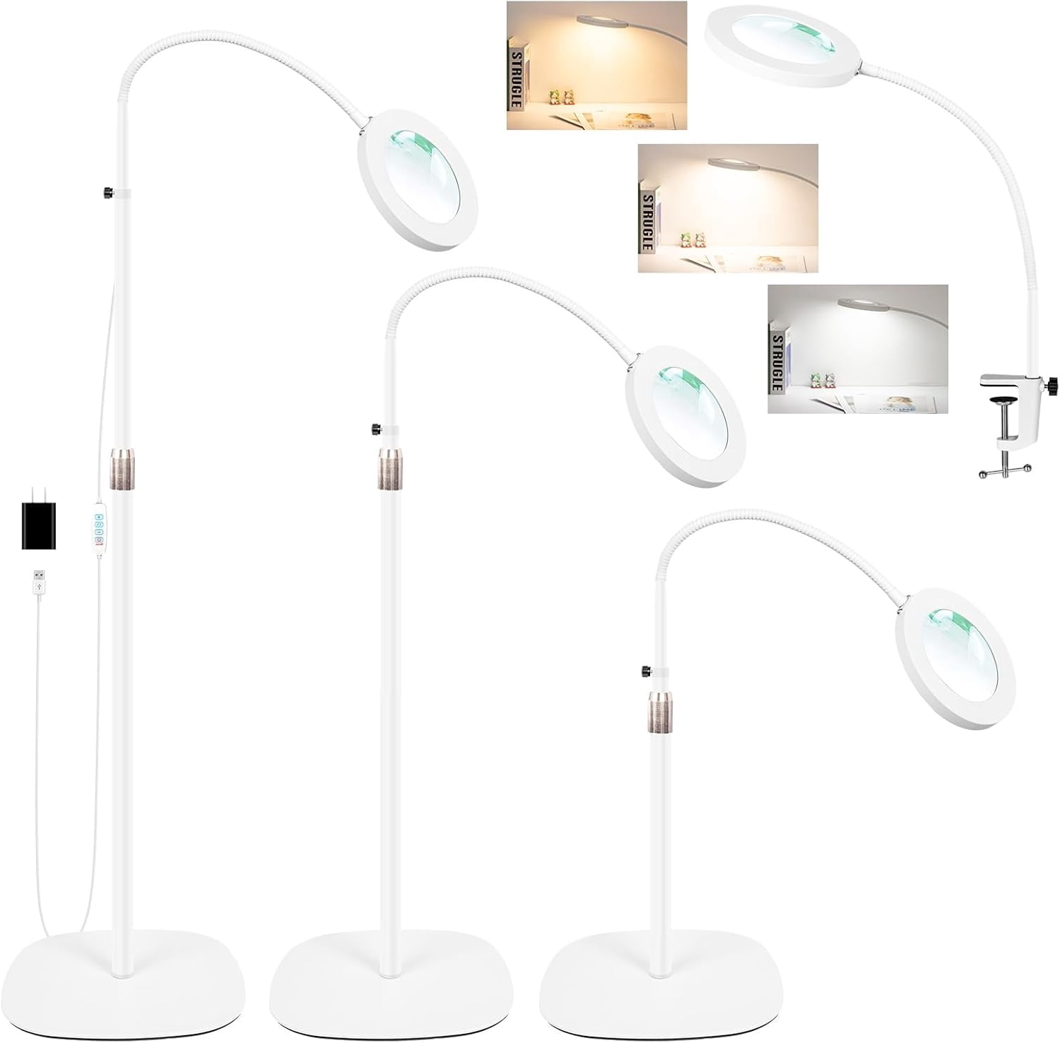 10X Magnifying Glass with Light and Stand, 3-Color Stepless Dimmable ...