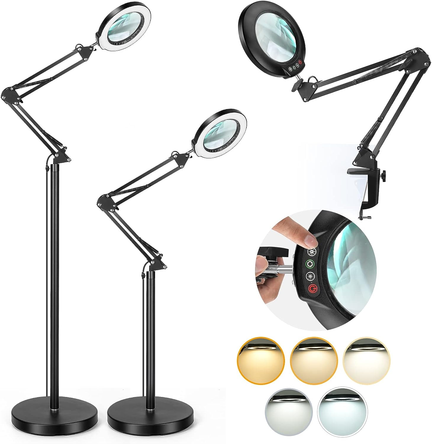 10X Magnifying Glass with Light and Stand, 3-in-1 Adjustable Swing Arm ...