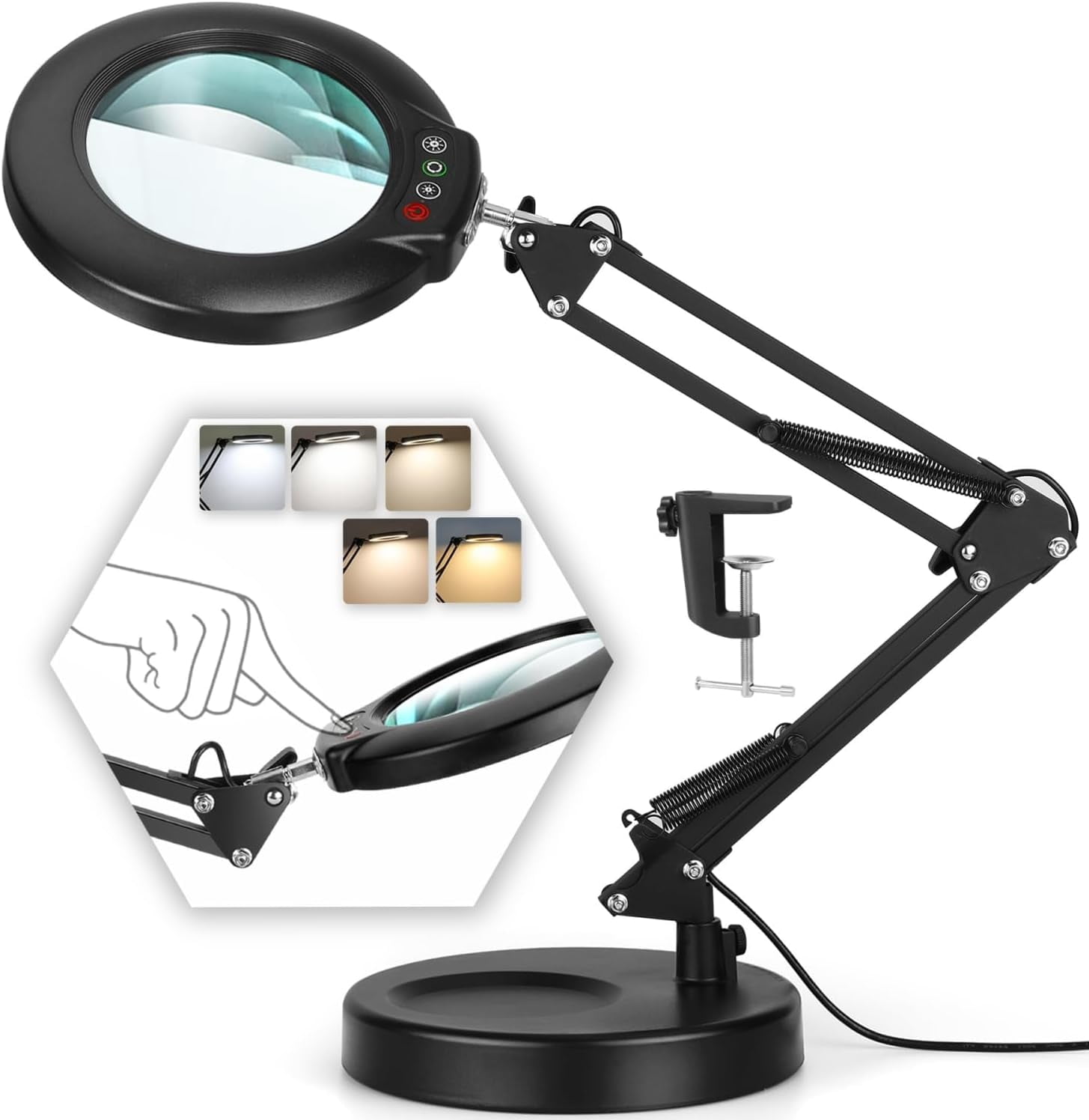 Agatige 10X Magnifying Glass With LED Light - Desk Clamp Magnifier For Crafts & Reading