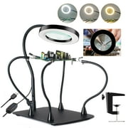 10X Magnifying Glass with Light and Stand, KIRKAS Flexible Magnetic Helping Hands, Large Base & Clamp Magnifying Lamp, 3 Color Adjustable Arm Desk Magnifying Glass with Light for Soldering Craft Hobby