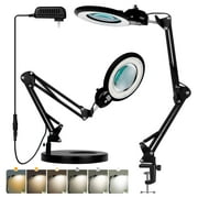 10X Magnifying Glass with Light and Stand, KIRKAS Upgraded Infinite Color Modes & Brightness LED 2in1 Desk Clamp Magnifying Lamp, Hands Lighted Magnifier Light for Reading Crafts Jewelry Workbench