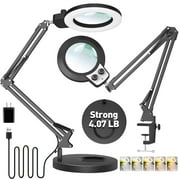 Magnifying Glass with Light and Stand, KIRKAS Upgraded Infinite Color Modes & Brightness LED 2in1 Desk Clamp Magnifying Lamp, Hands Lighted Magnifier Light for Reading Crafts Jewelry Workbench