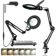 Magnifying Glass with Light and Stand, KIRKAS Upgraded Stepless Color Modes & Brightness LED 2-in-1 Anti-Tipping Base and Clamp, Lighted Magnifier Light for Reading,Repair, Hobby, Jewelry Desgin