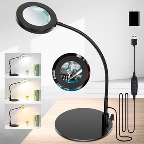 KIRKAS Magnifying Glass with Light and Stand, 3 Color Modes Stepless Dimmable LED Lighted Desk Lamp, Hands Free Flexible Gooseneck Magnifier with Light for Craft Hobby Painting Sewing Close Work