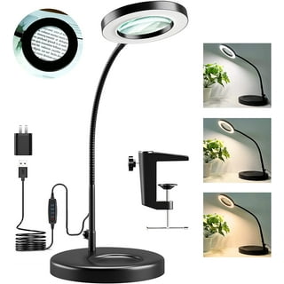 8X Magnifying Glass with Light and Stand, Krstlv 4-in-1 LED 5 Color Modes  Stepless Dimmable Magnifying Floor Lamp, Adjustable Swing Arm Lighted