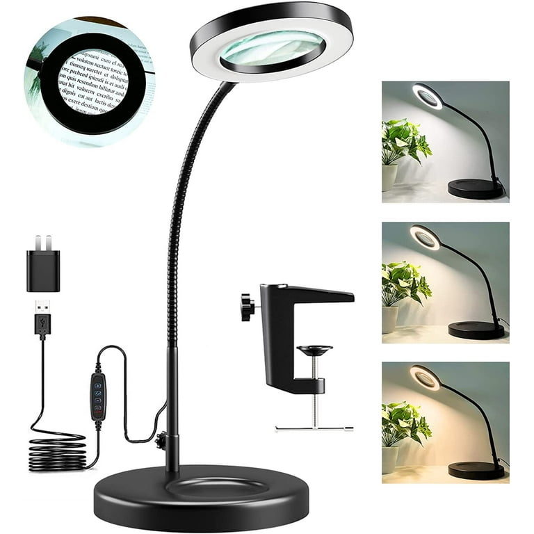 Kirkas Magnifying Glass with Light and Stand,10X Glass Lens Magnifying Desk Lamp & Clamp