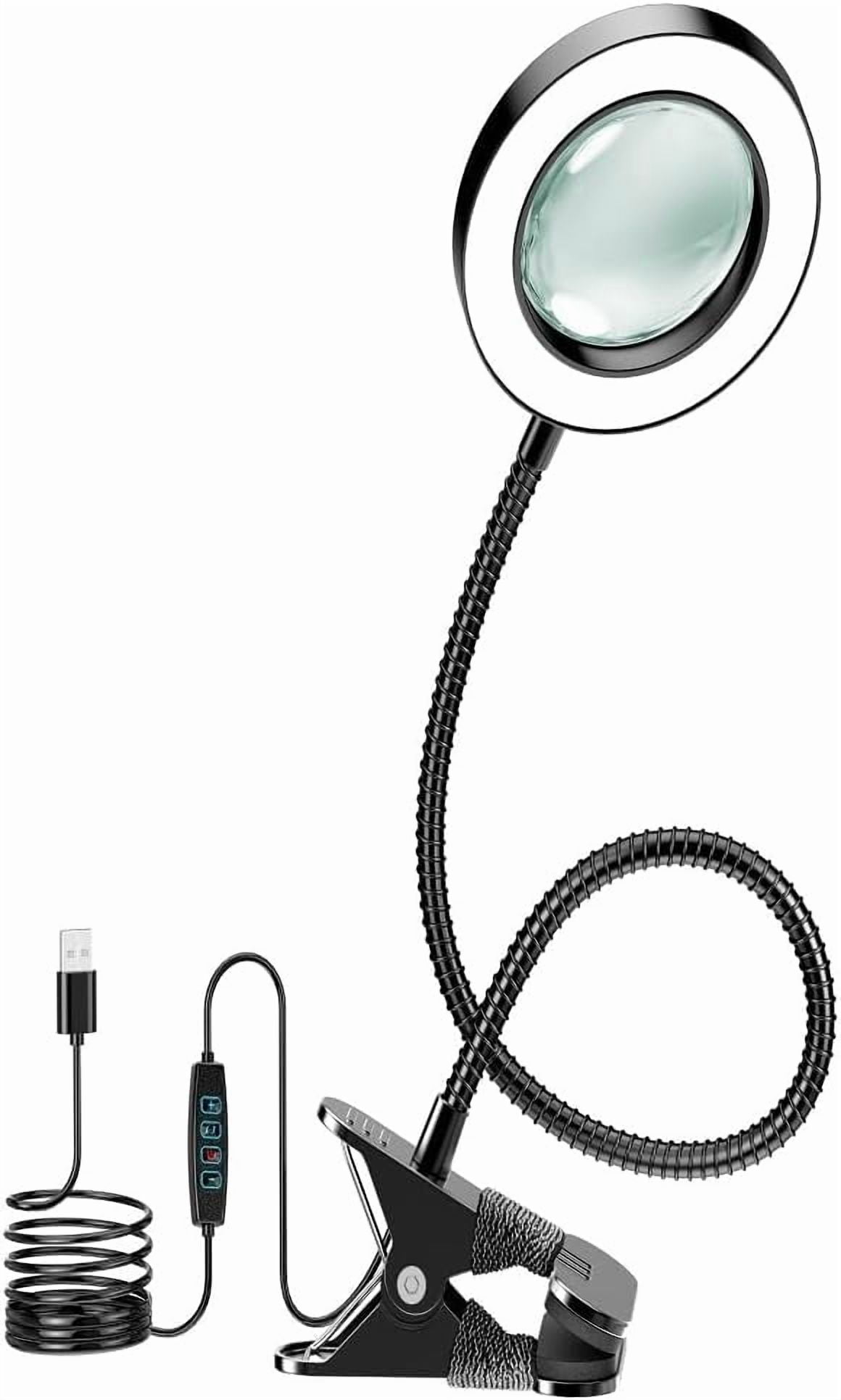 10X Magnifying Glass with Light and Timer, 2 in 1 Desk Lamp, 3 Color Modes 10 Dimmable Brightness, Flexible Gooseneck Magnifier for Craft Hobby Sewing Close Work(No Adapter)