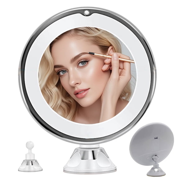 10X Magnifying Lighted Makeup Mirror, LED Vanity Mirror with Suction Cup, 360° Rotation Touch Control Cosmetic Mirror for Bathroom and Travel,Small