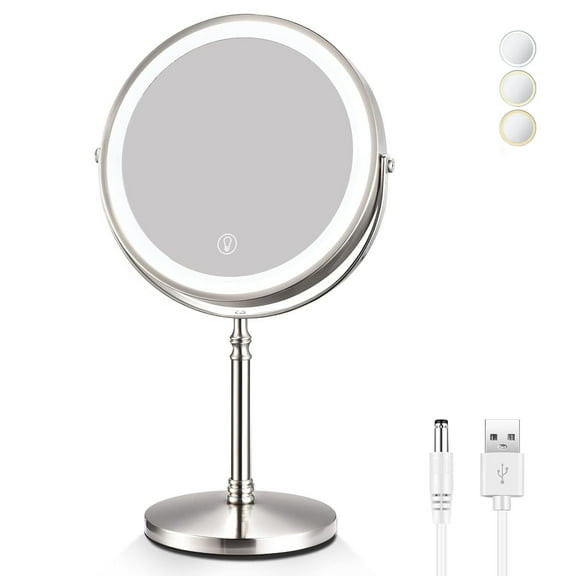 10X Magnifying Makeup Mirror with Light,Double Sided 1X & 10X Magnifying Mirror with Stand,Tabletop Magnified Vanity Mirror with 360Rotation for Bedroom,Christmas Gift for Girls and Woman