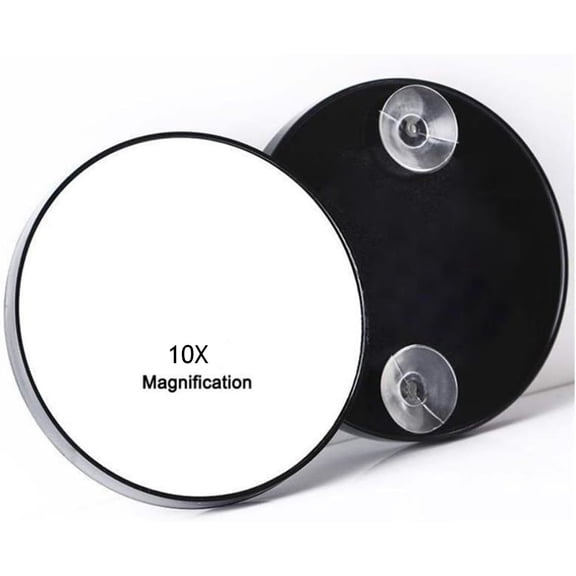 10X Magnifying Mirrors with Suction Cups Set, Portable Glass Cosmetics Mirror for Makeup and Bathroom Shaving, Travel Mirror for Makeup, Eyebrow Tweezing, Blackhead Blemish Removal(Black)