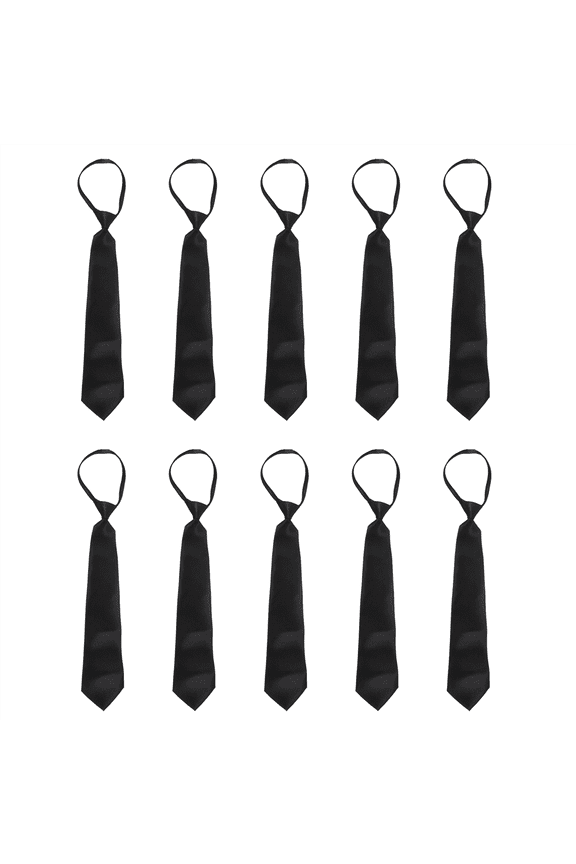 10X Men Solid Black Polyester Zip Up Necktie Zipper Tie