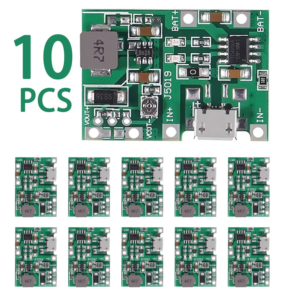 10X Micro-Usb Tp4056 3.7V Battery Charger Module Step-Up Boost Dc 5V 9V ...