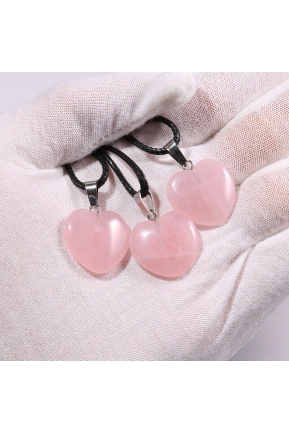 10X Natural 20mm Rose Quartz Stone Heart Pendant For Jewelry Making Necklace DIY