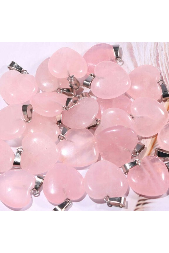 10X Natural 20mm Rose Quartz Stone Heart Pendant For Jewelry Making Necklace DIY