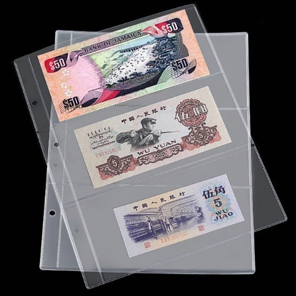 10X Note Pages Album Paper Money 3 Pockets Banknote Holders Storage Sleeves