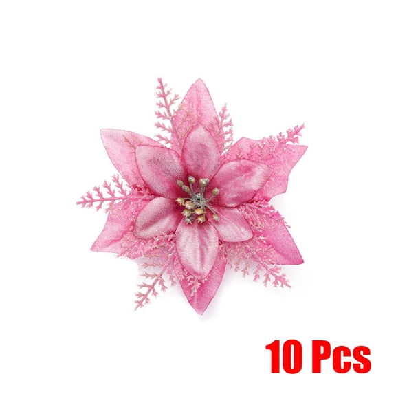 10X Poinsettia Glitter Flower Tree Decorations For A Dazzling Christmas Tree