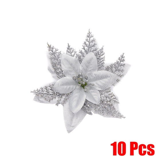 10X Poinsettia Glitter Flower Tree Decorations For A Dazzling Christmas Tree