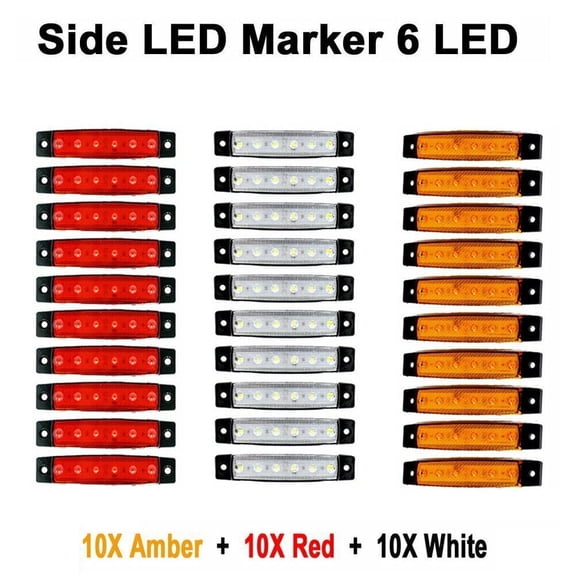 10X Red +10X Amber 10X White 12V 6 SMD Side Truck Trailer LED Marker Light US