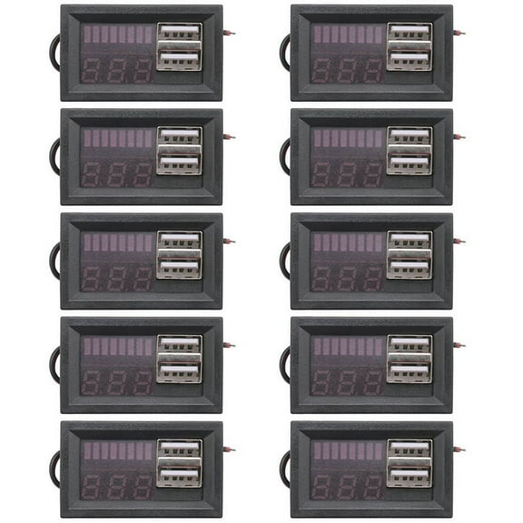 10X Red LED Digital Display Voltmeter Mini Voltage Meter Volt Tester Panel for Dc 12V Cars USB 5V2A Output 12.6V Battery,10 x digital display voltmeter,Black