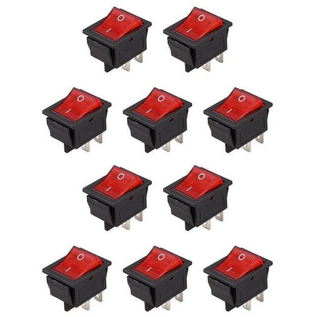 10X Red Light Illuminated 4 Pin DPST ON/ Snap in Rocker Switch 16A 20A ...