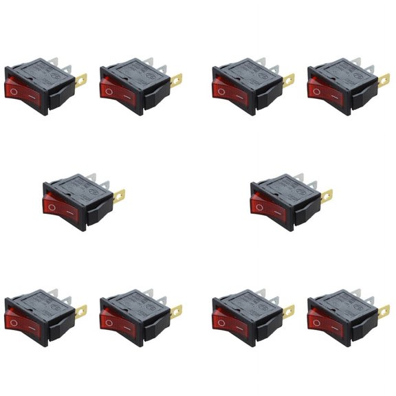 10X Rocker Switch ON Bright Bipolar 28X10mm 250V 15A 3 Terminals RED