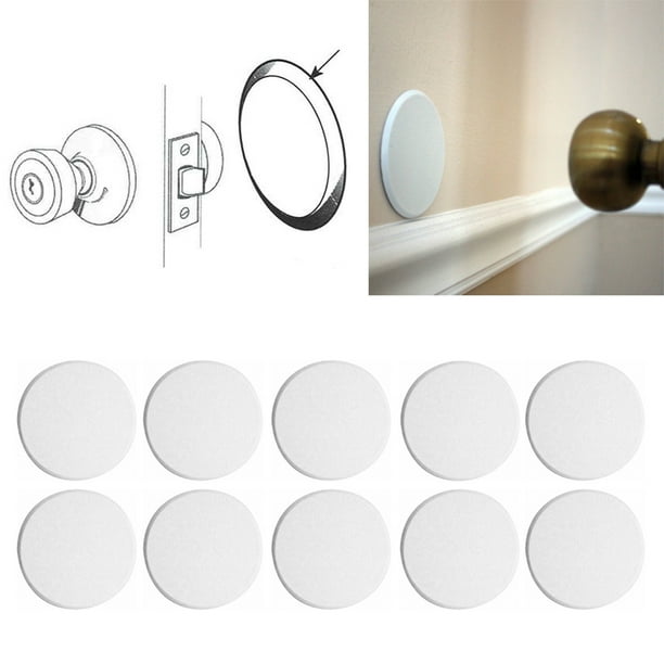 10X Round Self Adhesive Paintable Door Knob Wall Protector Shield White