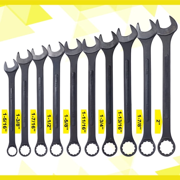 10X SAE Black-Oxide Jumbo Combo Wrench Set 1-5/16" - 2" with pouch Extra Large