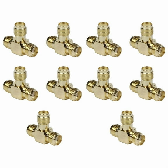 10X SMA Female to Two SMA Female Triple T RF Adapter Connector 3 Way Splitter,10 x SMA 1 Female to 2 SMA Female RF Connector,Gold