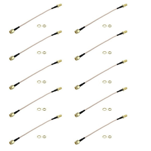 10X SMA Male to SMA Female Nut Bulkhead Crimp RG316 Coax Cable Jumper Pigtail 15cm,10 x SMA Male to SMA Female Pigtail Cable,black&gold