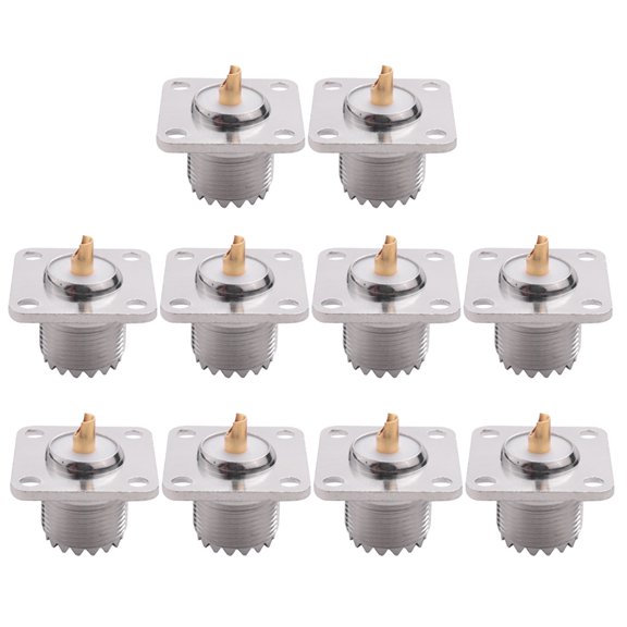 10X UHF SO-239 Female Jack Square Shape Solder Cup CoaX Connector for Ham Radio,10 x Female UHF Panel Connector,Silver Tone